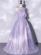 Purple A-Line Tulle Sequin Long Prom Dress, Purple Sequin Long Formal Dress